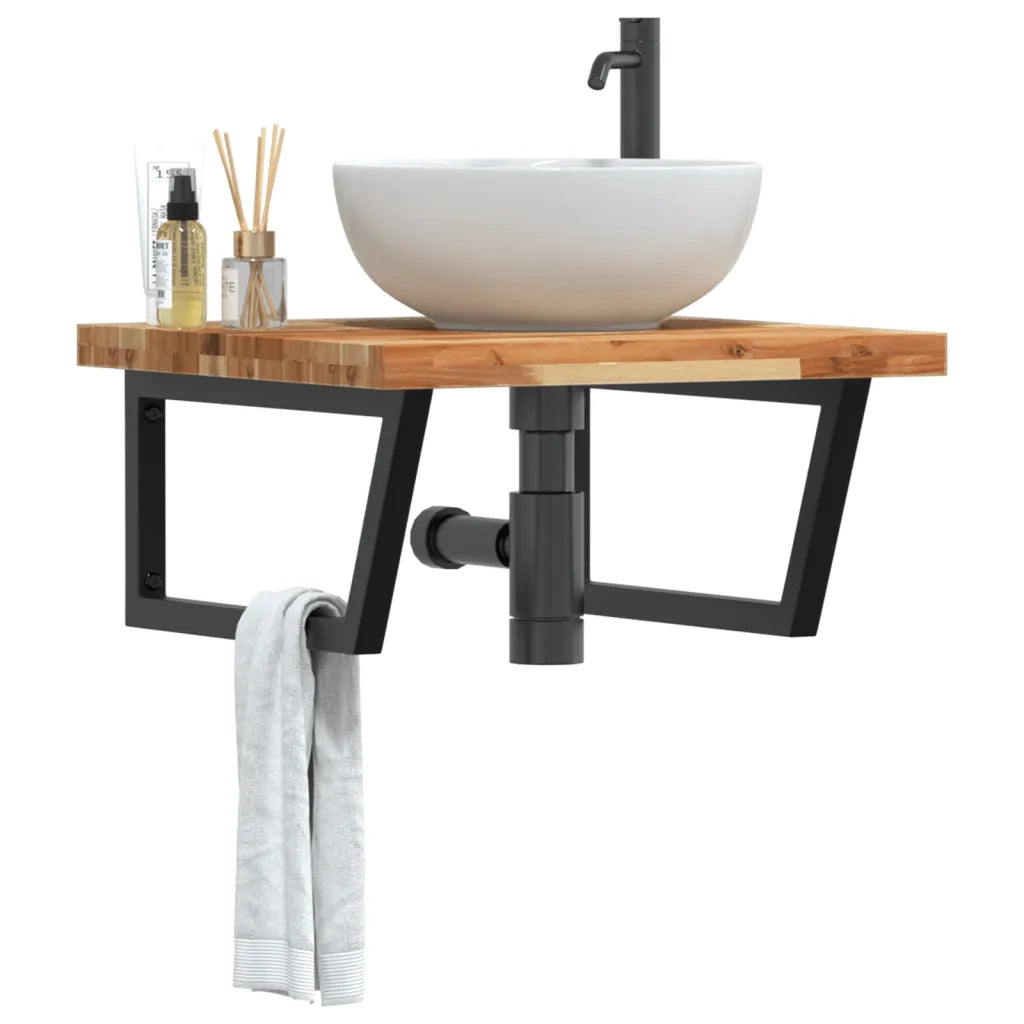 vidaXL Ripiano a Parete per Lavabo in Acciaio e Massello di Acacia