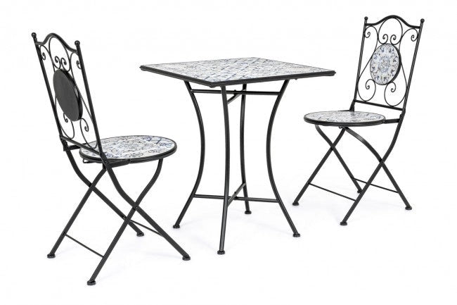 Set Tavolino e 2 Sedie Pieghevoli da Giardino Erice in Acciaio