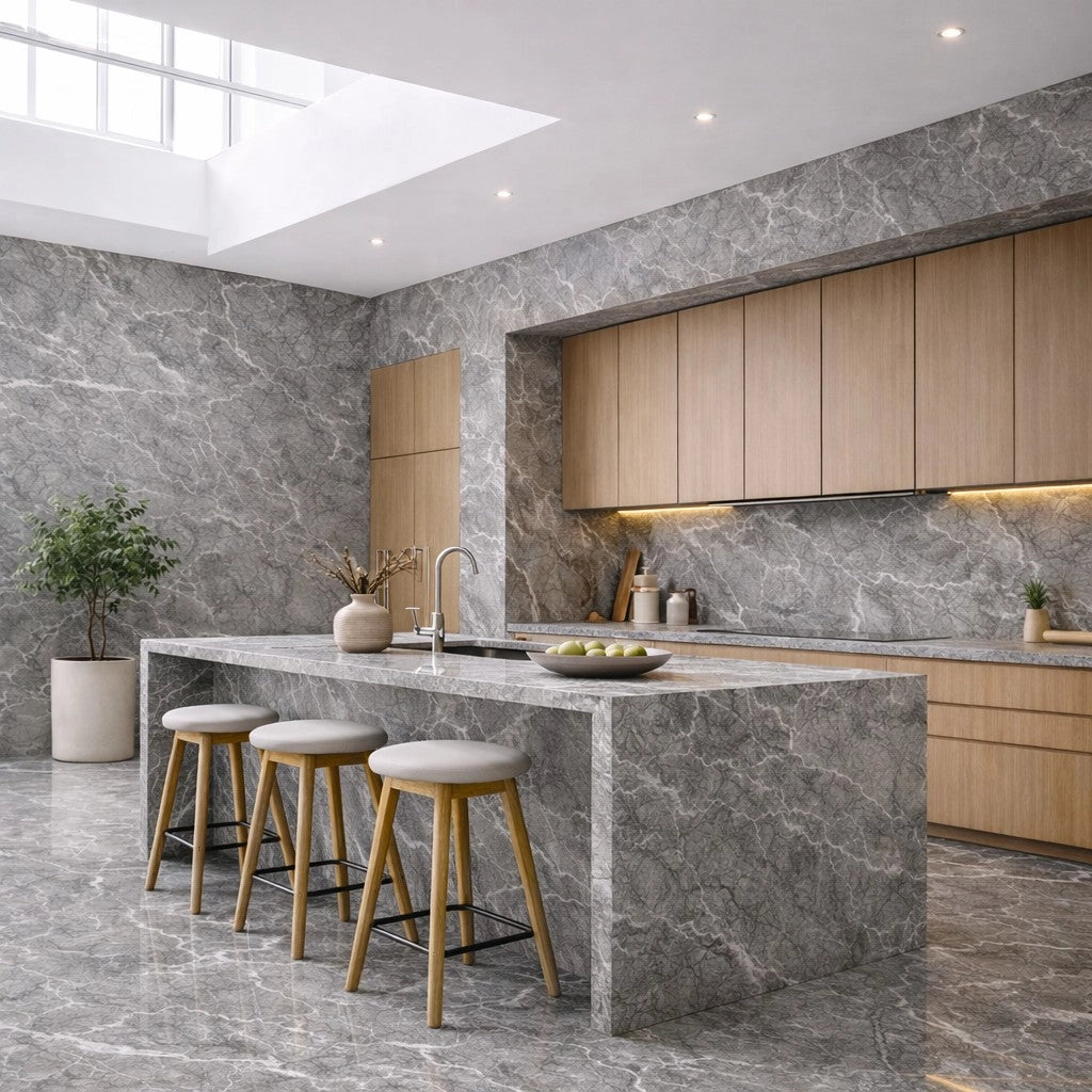 Set 6 Pannelli Decorativi Area 4,3 mq 120x60 cm Rivestimento Murale Effetto Marmo in PVC Grigio
