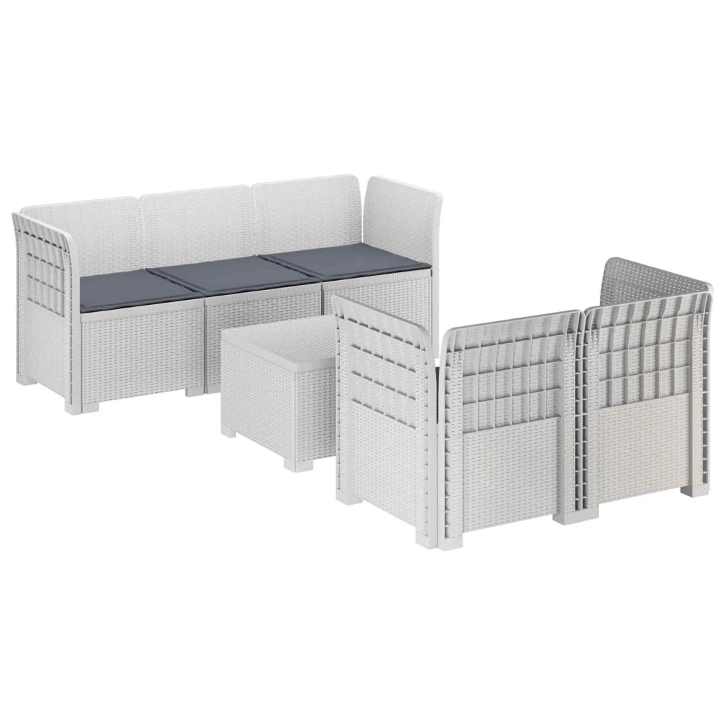 Divano da Giardino 5 Posti con Cuscini Stile Rattan PP Bianco 3443901