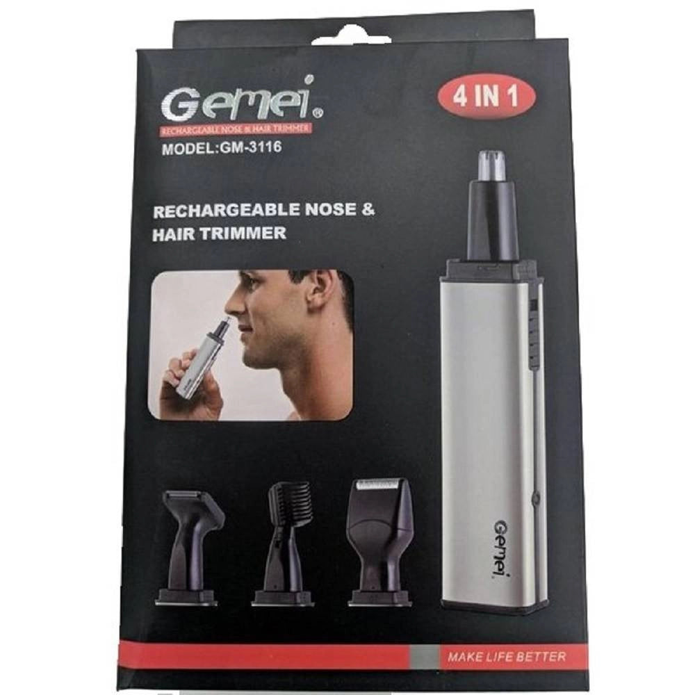 Trade Shop - Rifinitore Gm-3116 Rasoio 4in1 Naso Orecchio Baffi Capelli Ricaricabile Cordless -
