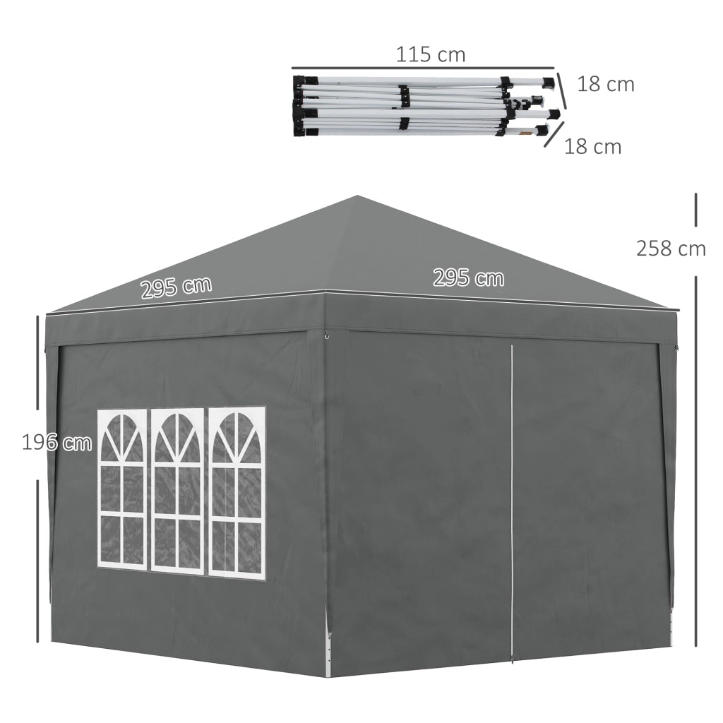 Gazebo da Giardino Pieghevole 4 Pannelli Laterali ¨C Zephmum ¨C Grigio Acciaio 3x3 m