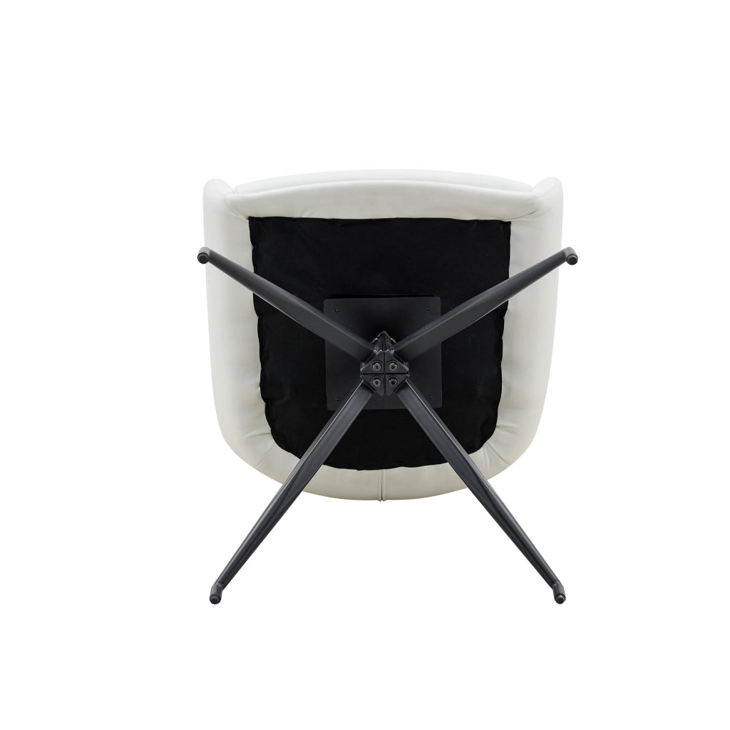 Sedia da pranzo girevole 360° con schienale capitonné, PU e gambe in metallo nere, bianco e nero, 85 cm