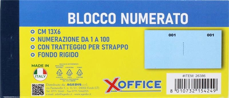 BLOCCO SCONTRINI NUMERATO 13X6 CM NUMERAZIONE DA 1 A 100 FONDO RIGIDO 2 SEZIONI