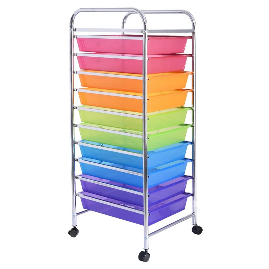 Carrello portaoggetti con ruote 32,5 x 37 x 86 cm con 10 cassetti estraibili pratico moderno in ferro colorato 20_0018563