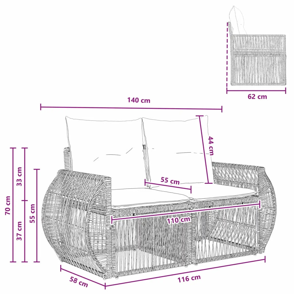 Divano da giardino 2-Numero di posti Beige polyrattan 42026703