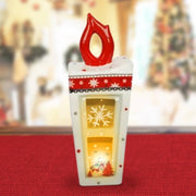 Trade Shop - Lanterna In Ceramica Candela Con Lumino Elettrico 21 Cm Decorazioni Natalizie -