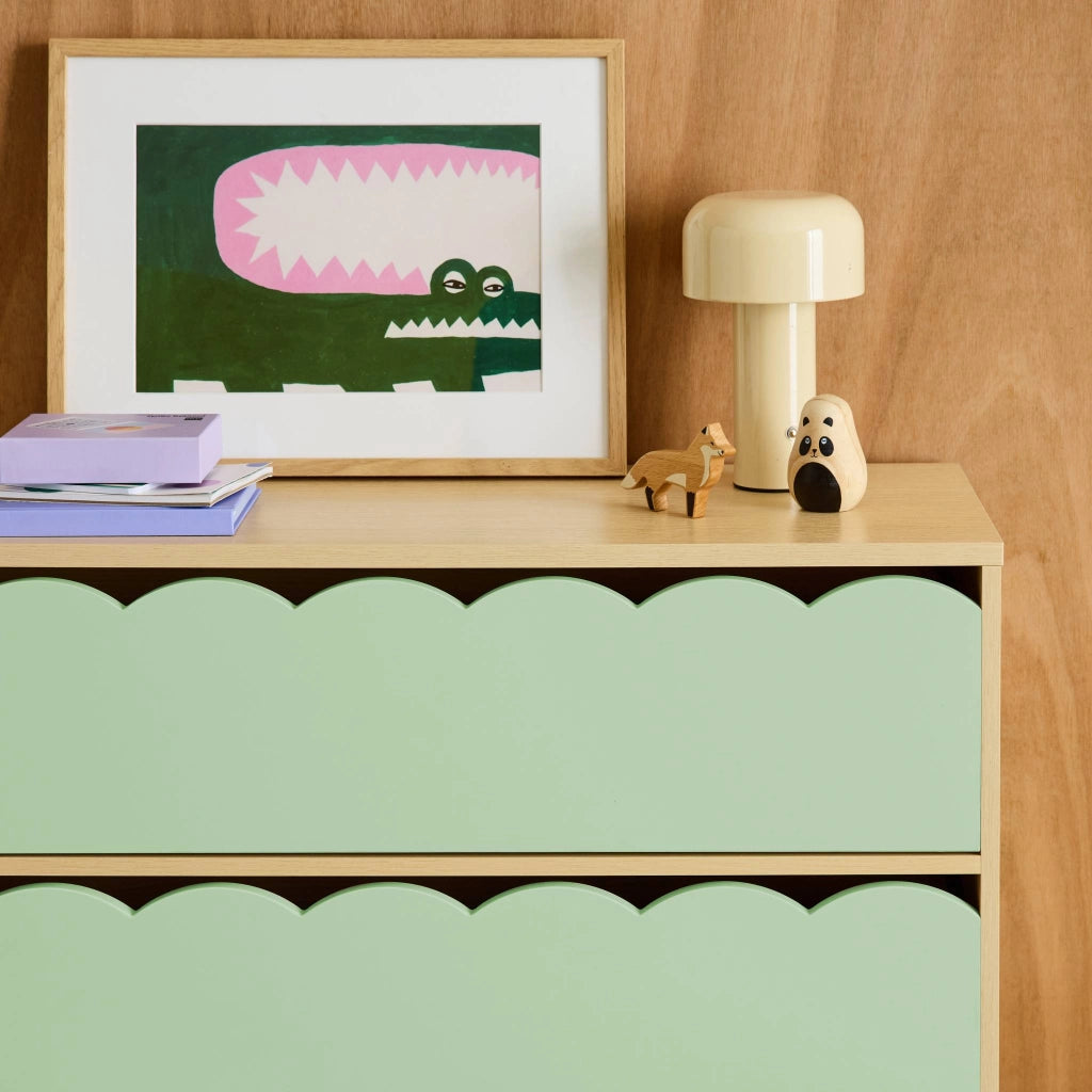 Cassettiera per bambini effetto legno 3 cassetti, verde