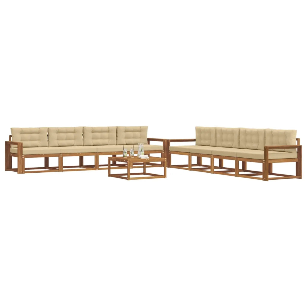 Set di divani da esterno con cuscino 9 pcs Naturale e Beige 3367376