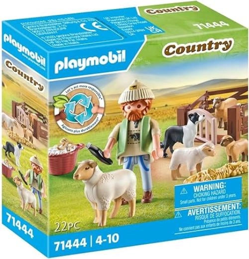 Playmobil Country 71444 Pastore con gregge, con un border collie, un tosatore e paglia, giochi di ruolo divertenti, gioc
