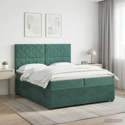 Letto Box Spring LED con Materasso Verde Scuro 200 x 200 cm 3456146