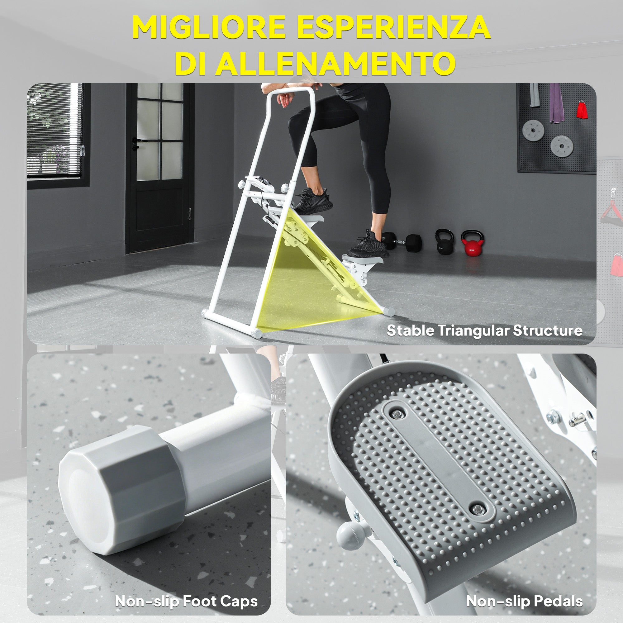 Stepper Vertical Climber Pieghevole con Impugnatura Regolabile Pedali Antiscivolo e Monitor LCD Bianco