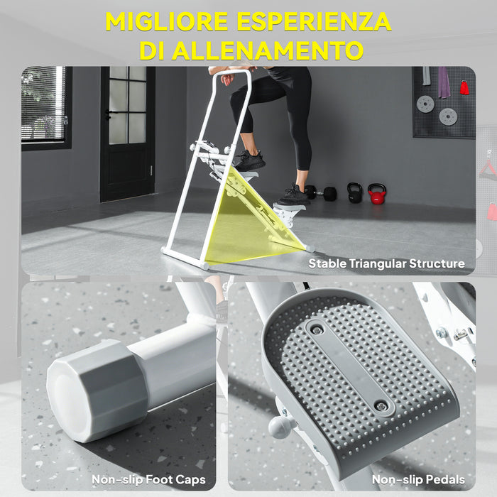 Stepper Vertical Climber Pieghevole con Impugnatura Regolabile Pedali Antiscivolo e Monitor LCD Bianco