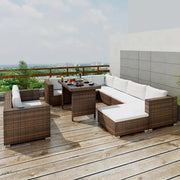Set Divani da Giardino 10 pz con Cuscini in Polyrattan Marrone cod mxl 39740