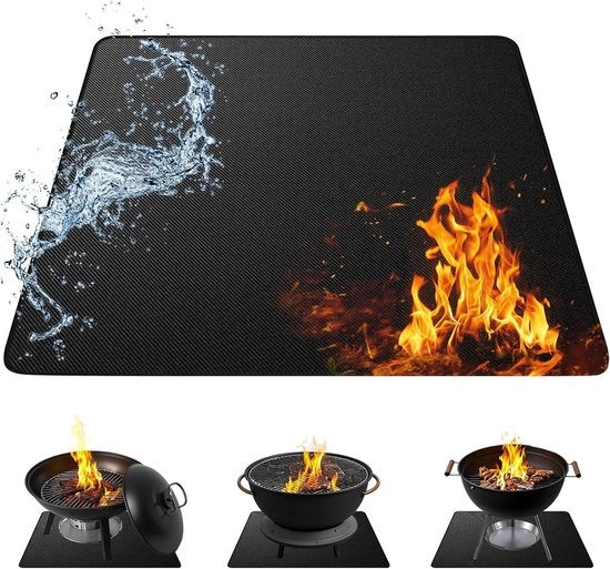 Tappetino di Protezione per Cestino da Fuoco 100 x 100 cm Quadrato 3 Strati Resistente al Calore con Bordo Nero per BBQ Campeggio Giardino Esterno