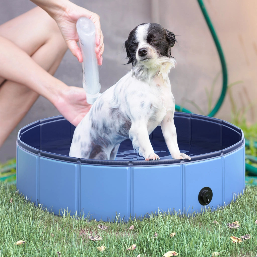 Piscina Pieghevole per Cani in Plastica con Bordo Stabile per Animali Domestici, ?80 x 20 cm, Blu