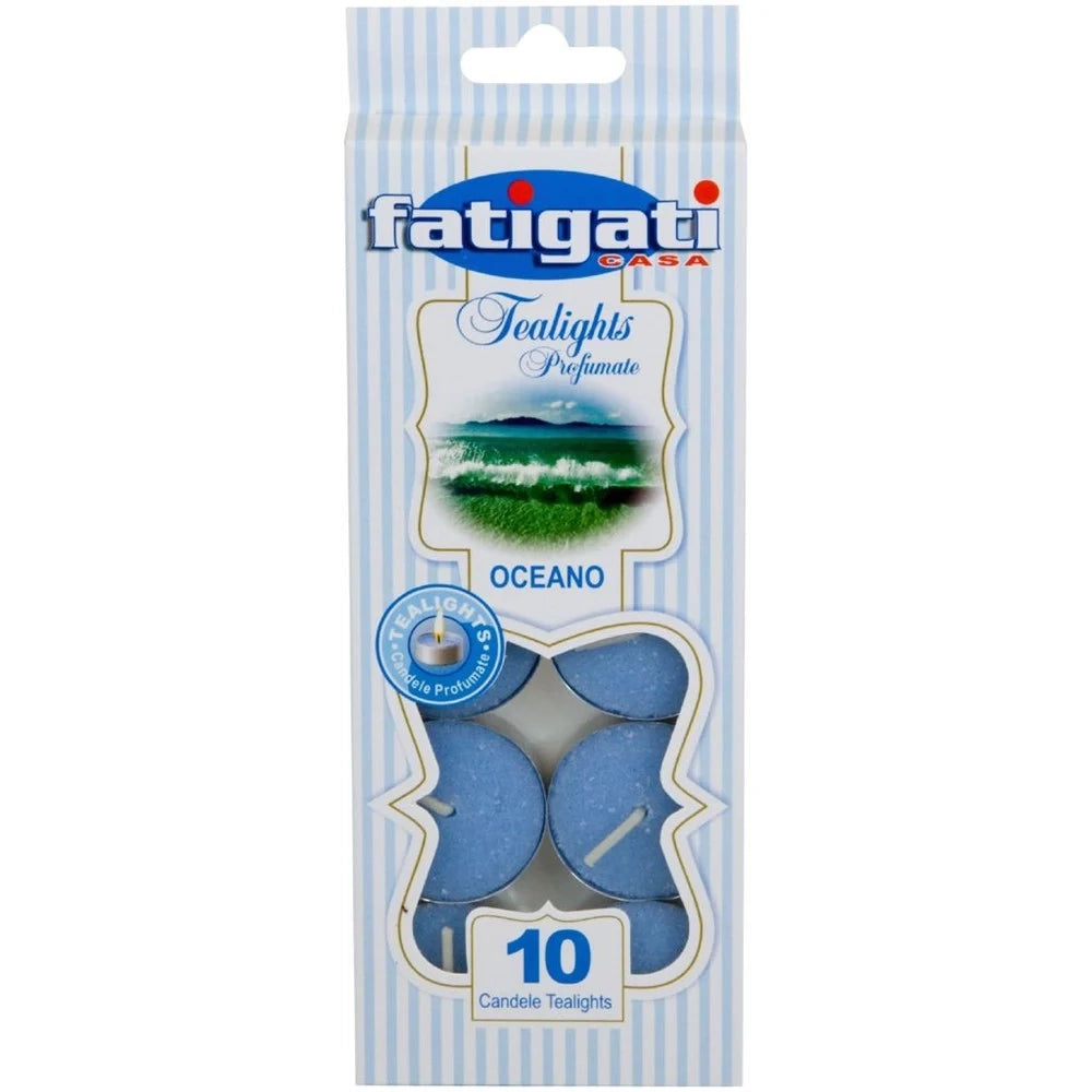 Trade Shop - Set 12 Pz Da 10 Candele Profumate Tealight Lumini Rotondi Alla Fragranza Oceano 295395 -