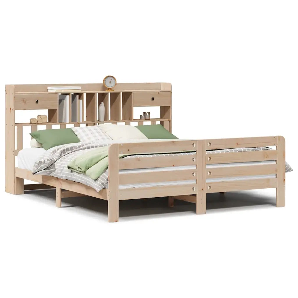 Letto Libreria senza Materasso-Struttura Letto con contenitore 180x200 cm in Legno di Pino 745892