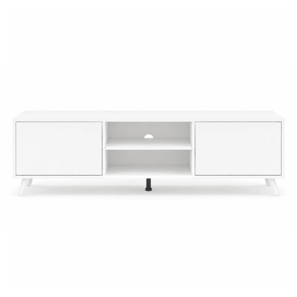 Mobile Porta Televisore Moderno Con 2 Ante Battenti Ripiani Aperti Centrali Design Minimal Per TV Fino A 75 Pollici Zona Living 180 X 39,6 X 49 Cm Bianco