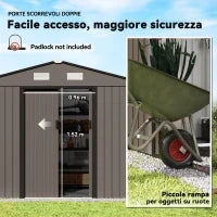 Casetta da Giardino con 4 Prese d'Aria e 2 Porte Scorrevoli in Acciaio, 277x195x192 cm, Marrone