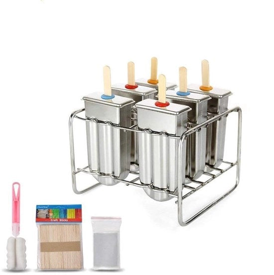 Set per 6 Icicle per Gelato con Supporto in Acciaio Inossidabile - Stuzzicadenti per Gelato in Legno - Utensile per la Cucina Sostenibile e Funzionale - Qualità Elevata - Icicle per Gelato con Forma a Icicle