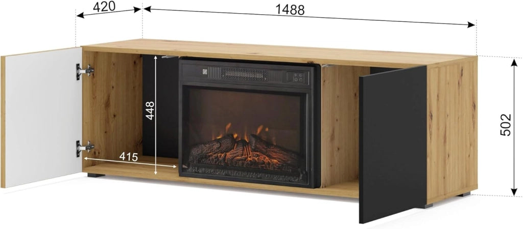 Mobile TV soggiorno cm 148x42x52,20h con caminetto  mod Auris 150 rovere