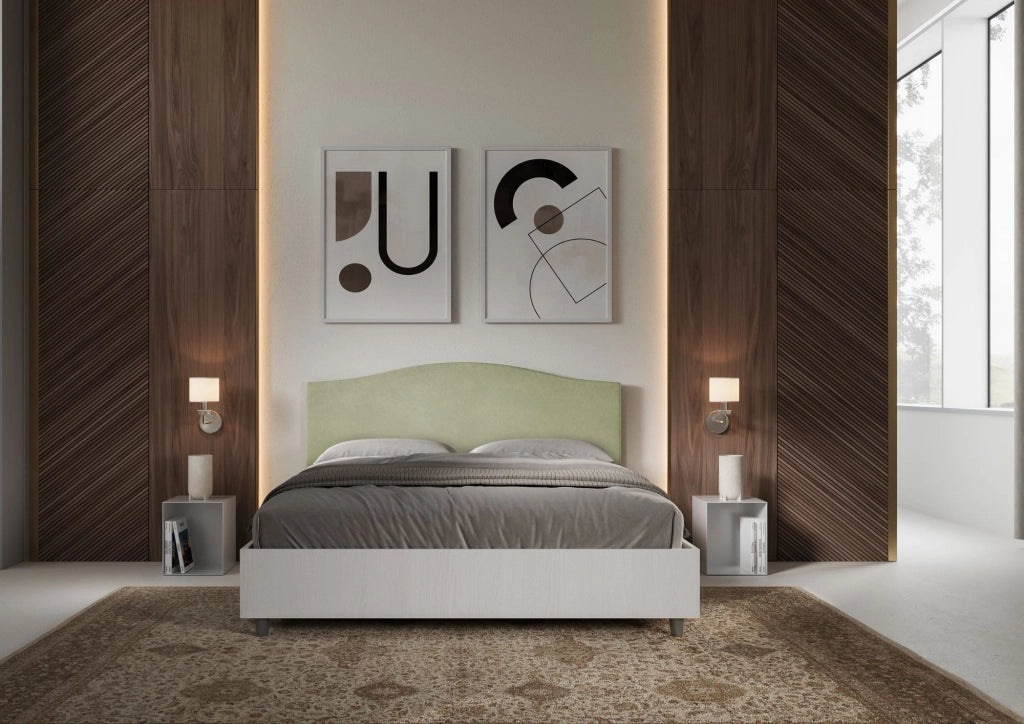 Letto matrimoniale senza rete 160x200 bianco frassino testata microfibra ocra Grace