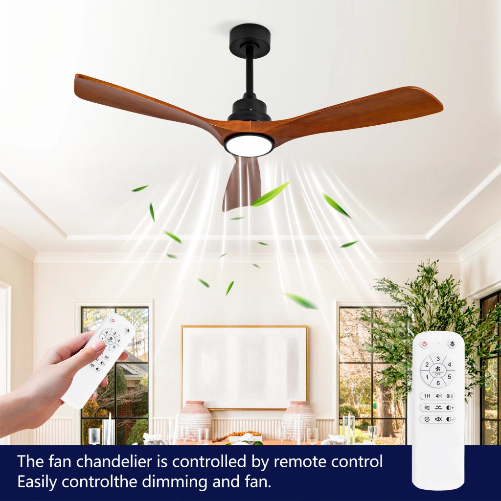 Nuovo ventilatore da soffitto 52 pollici con luce, 3 pale legno massello, 6 velocit¨¤, 3CCT dimmerabile, telecomando, design moderno