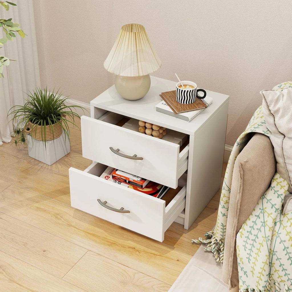COSTWAY Comodino Camera da Letto con 2 Cassetti, Comodino Salvaspazio in Legno, Comodino Mobile da Letto con Kit Antiribaltamento, per Soggiorno e Studio, 38,5 x 28 x 39 cm (Bianco, 2 Cassetti)