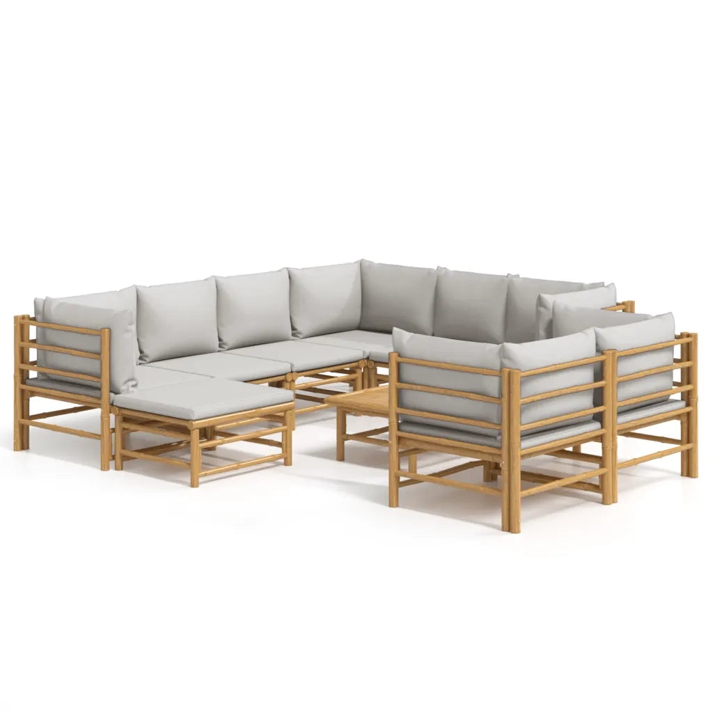 Set Salotto da Giardino 10pz con Cuscini Grigio Chiaro BambÃ¹
