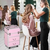 Valigetta Porta Trucchi Professionale, Trolley Make Up Rinforzato con Blocco a 2 Chiavi e Ruote, 36x23x58 cm, Rosa