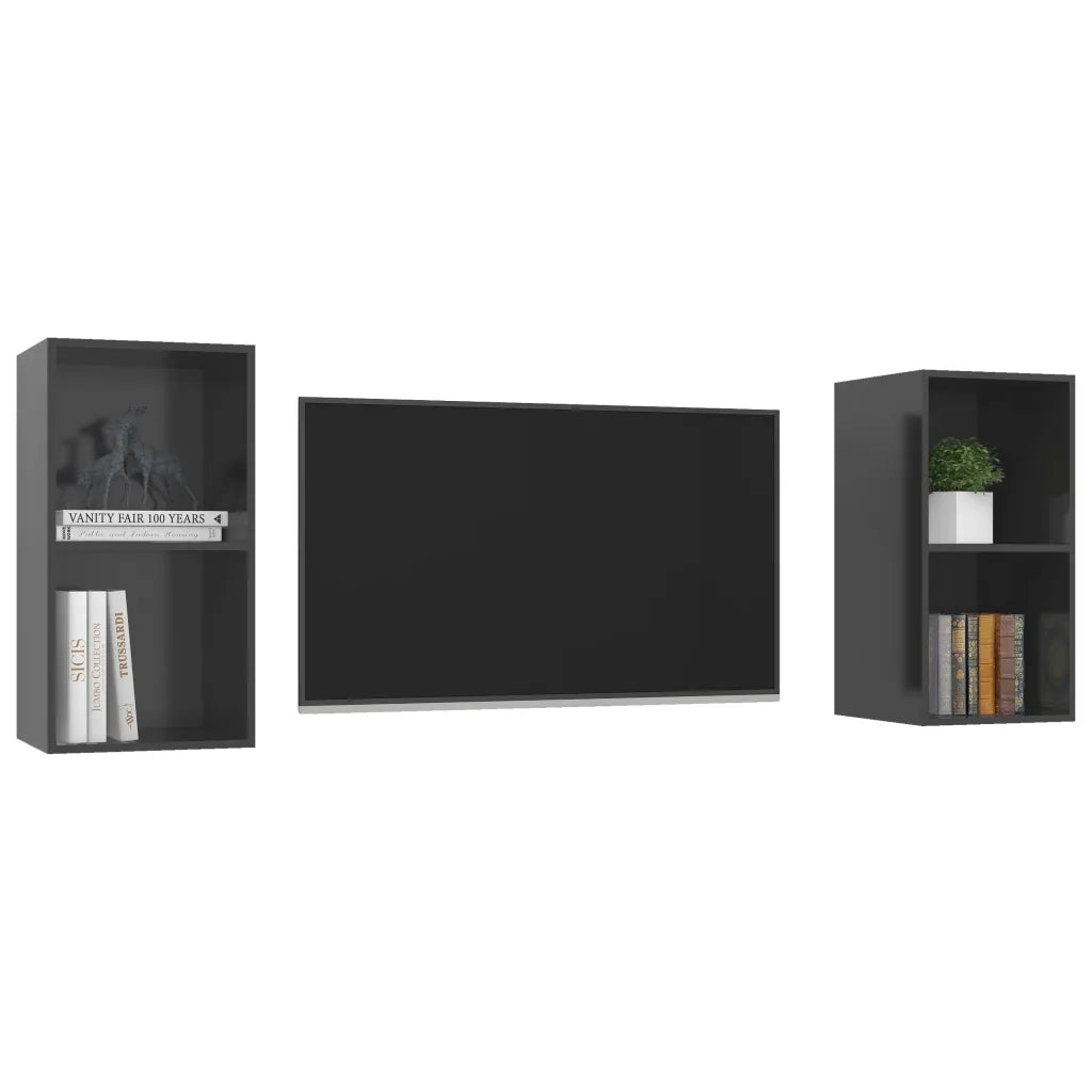 Mobile TV a Parete 2 pz-Set di 2 Mobile TV a Muro Grigio Lucido in Truciolato