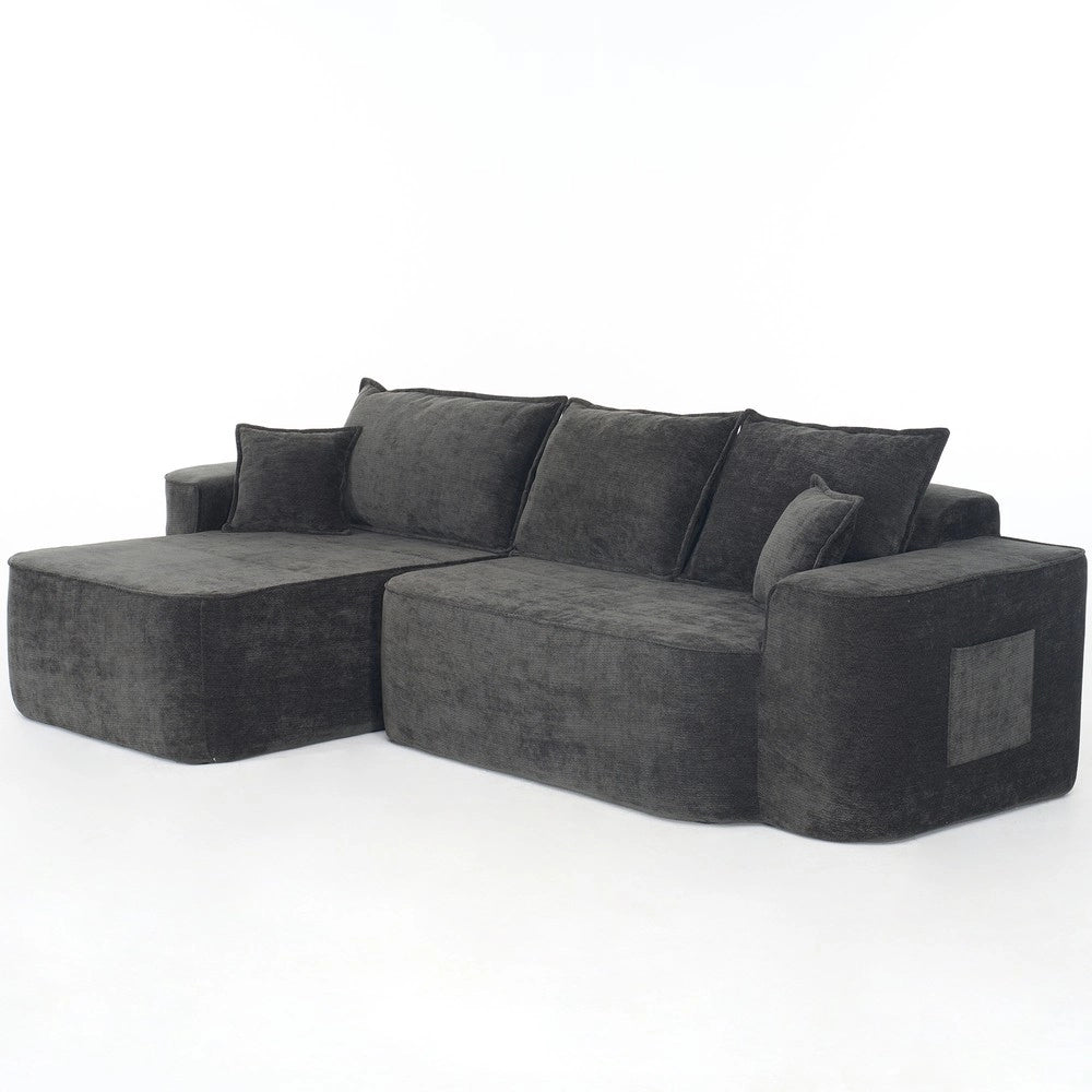 Divano angolare con chaise longue ¨C Minimal ¨C nero chenille 264cm senza montaggio
