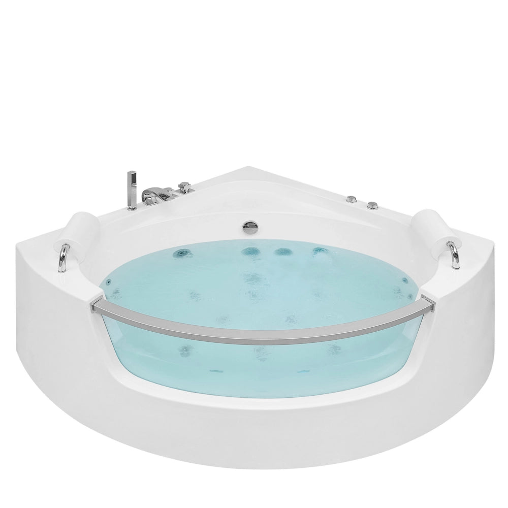 Vasca Idromassaggio Angolare Bianco Sanitario Acrilico con getti massaggianti LED 201 x 150 cm