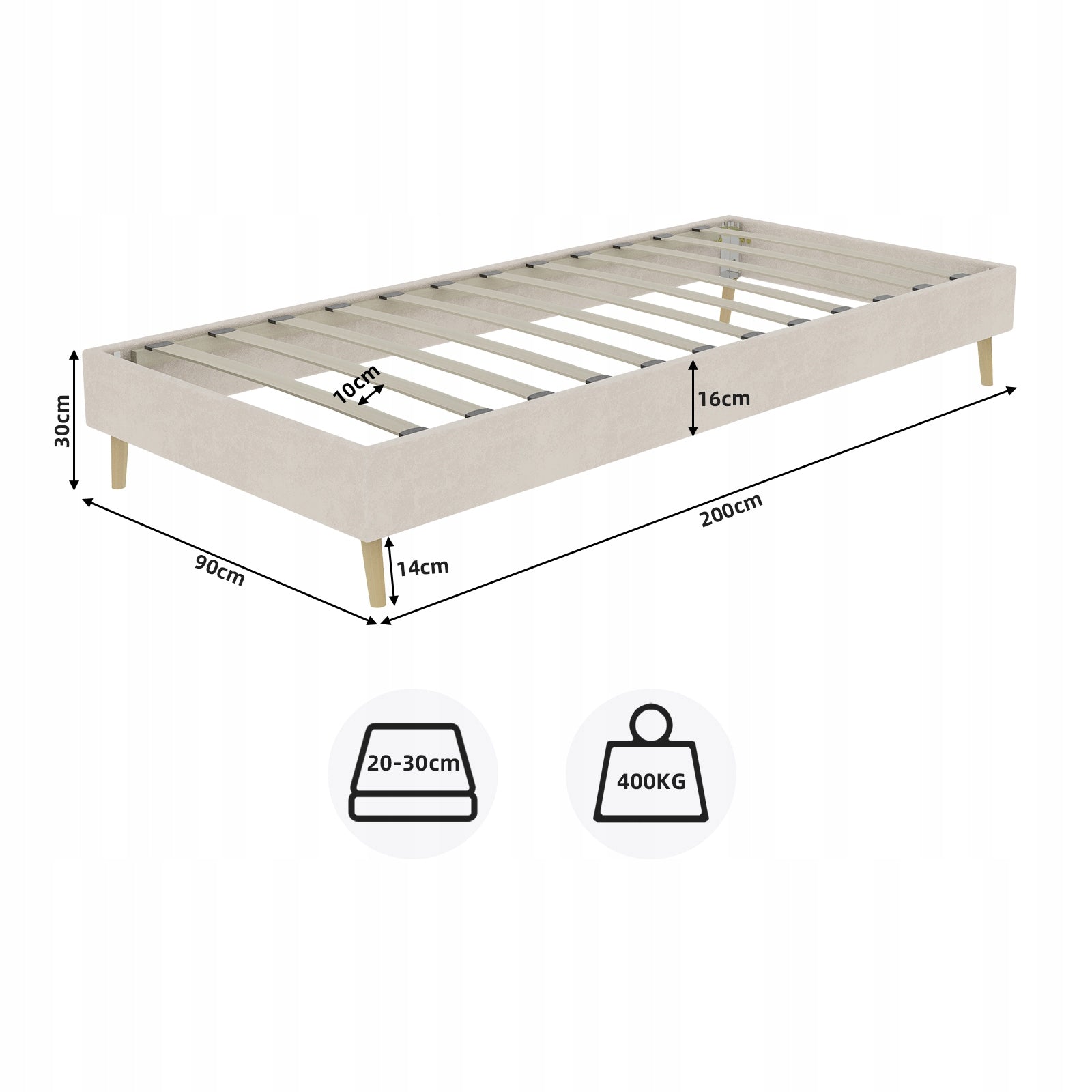 Letto singolo 90x200 - Xylo - Beige velluto olandese