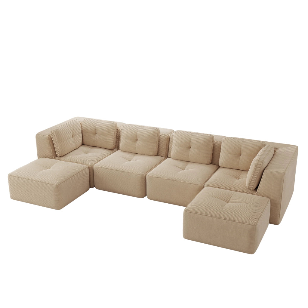 Divano Angolare Modulare con Ottomane ¨C Xylo ¨C Beige, Tessuto, Chaise Longue