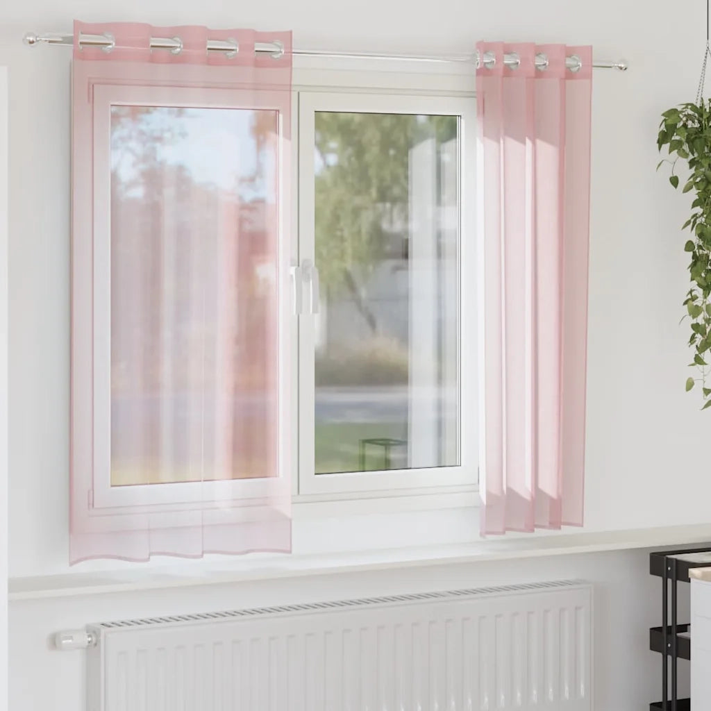 Tende in Voile con Occhielli 2 pz Rosa Chiaro 140x140 cm 4102083
