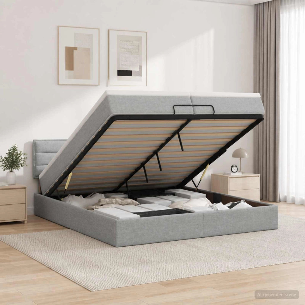 Letto ottomano con materasso Grigio Chiaro 200 x 200 cm Tessuto 3456268