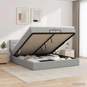 Letto ottomano con materasso Grigio Chiaro 200 x 200 cm Tessuto 3456268