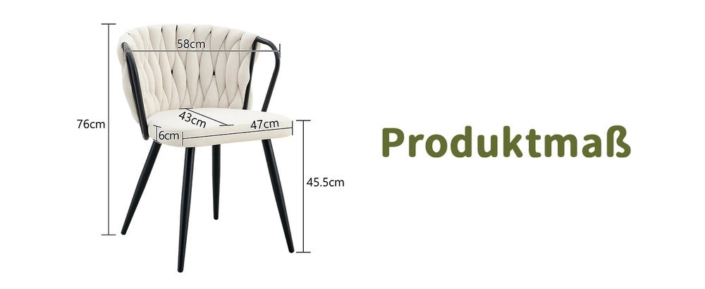 Sedia da Pranzo Imbottita in Velluto con Schienale Intrecciato ¨C MINIMAL ¨C Beige/Nero, Gambe in Metallo