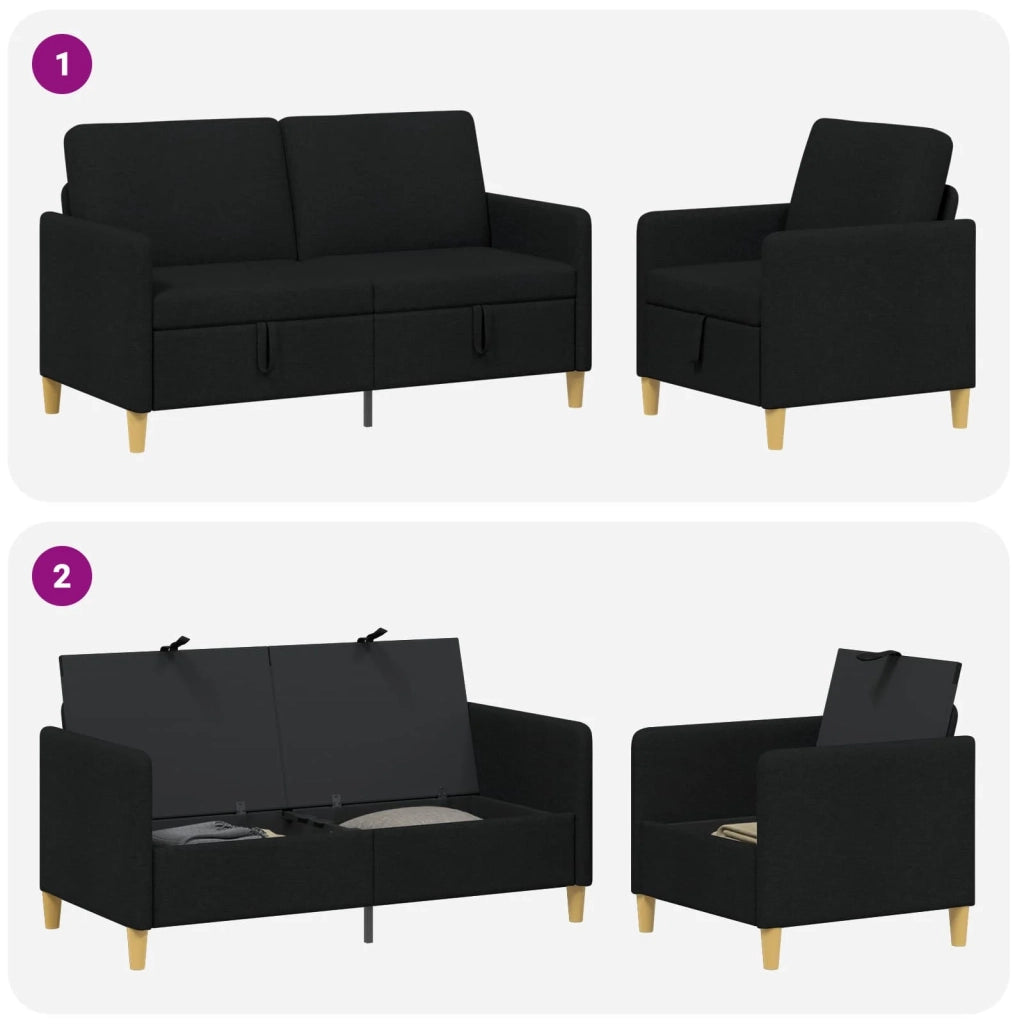 Set di Divani con Storage 2 pcs Nero Poliestere 3429178