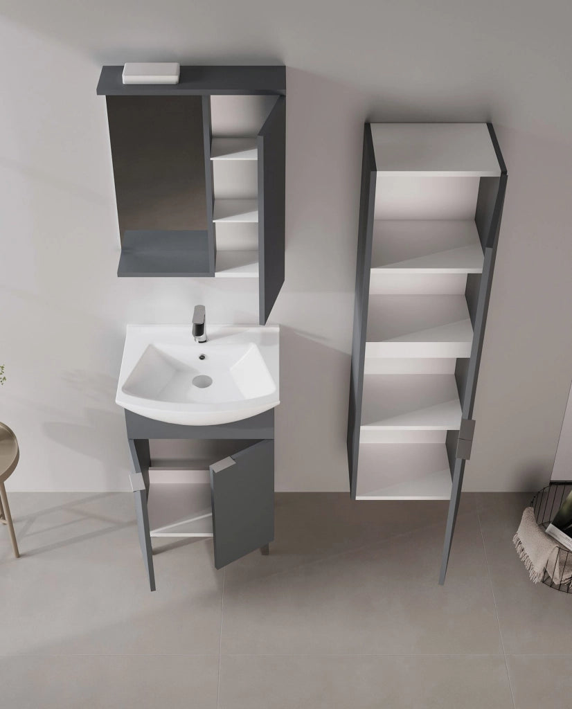 Set mobile lavabo con specchio (2 pezzi) "Purus 55" - 55 x 50 x 83 cm - Antracite opaco