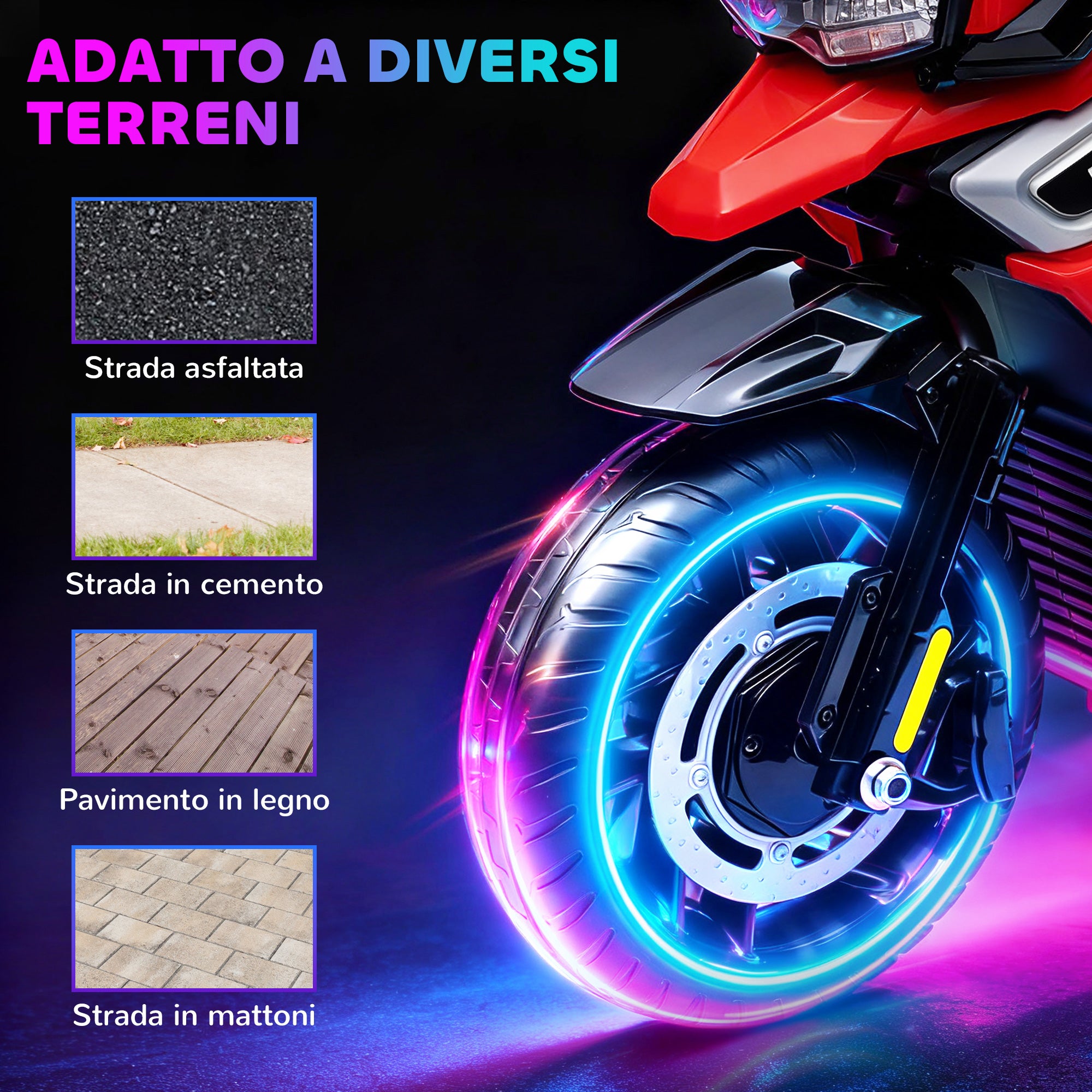 Moto Elettrica per Bambini 12V con Rotelle Specchietti e Poggiapiedi in PP e Metallo Rosso