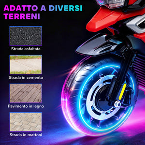 Moto Elettrica per Bambini 12V con Rotelle Specchietti e Poggiapiedi in PP e Metallo Rosso