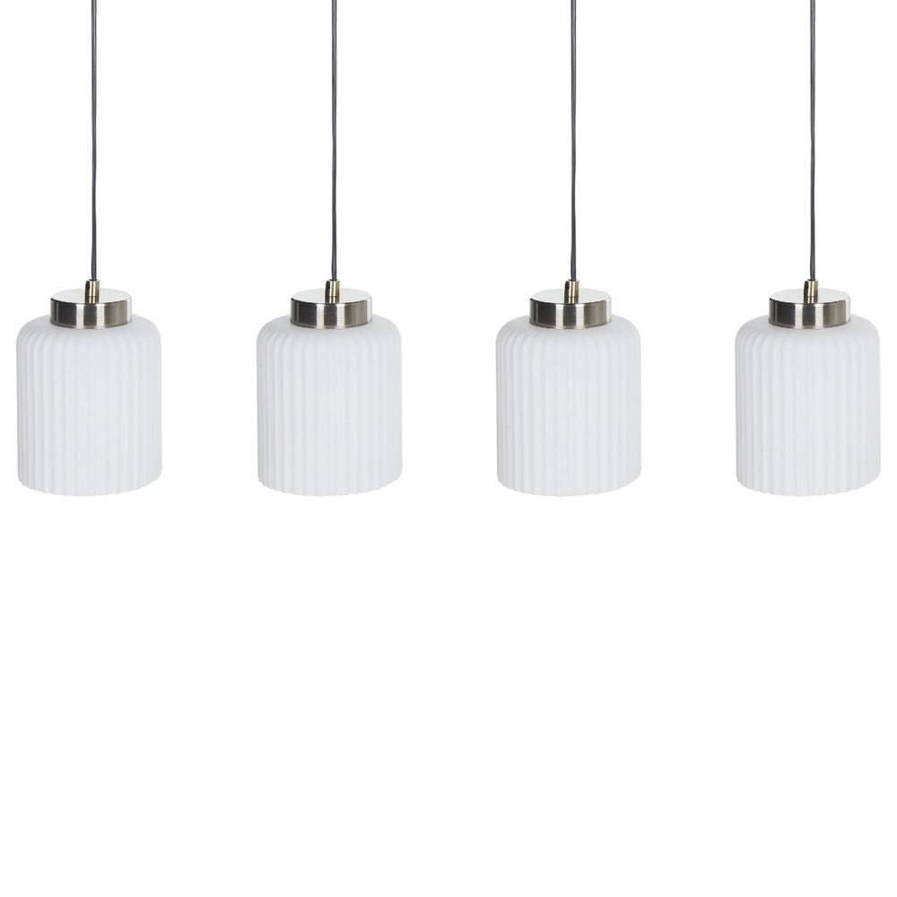 Lampadario in metallo con 4 paralumi in vetro bianco nero e ottone camera da letto soggiorno elegante