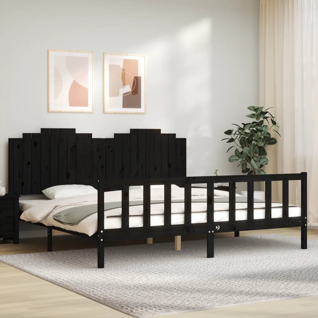 Giroletto con Testiera Nero 200x200 cm in Legno Massellocod mxl 70081