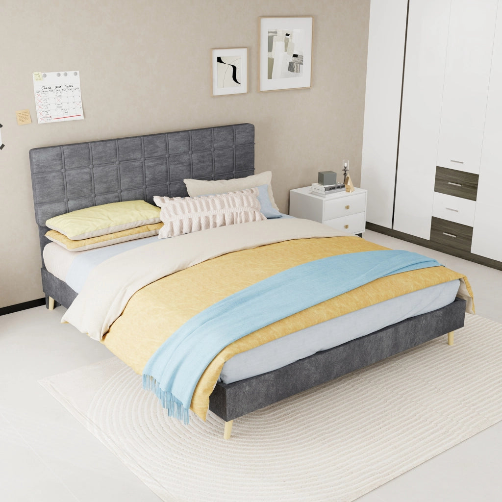 Letto matrimoniale rivestito in velluto grigio 160x200 cm