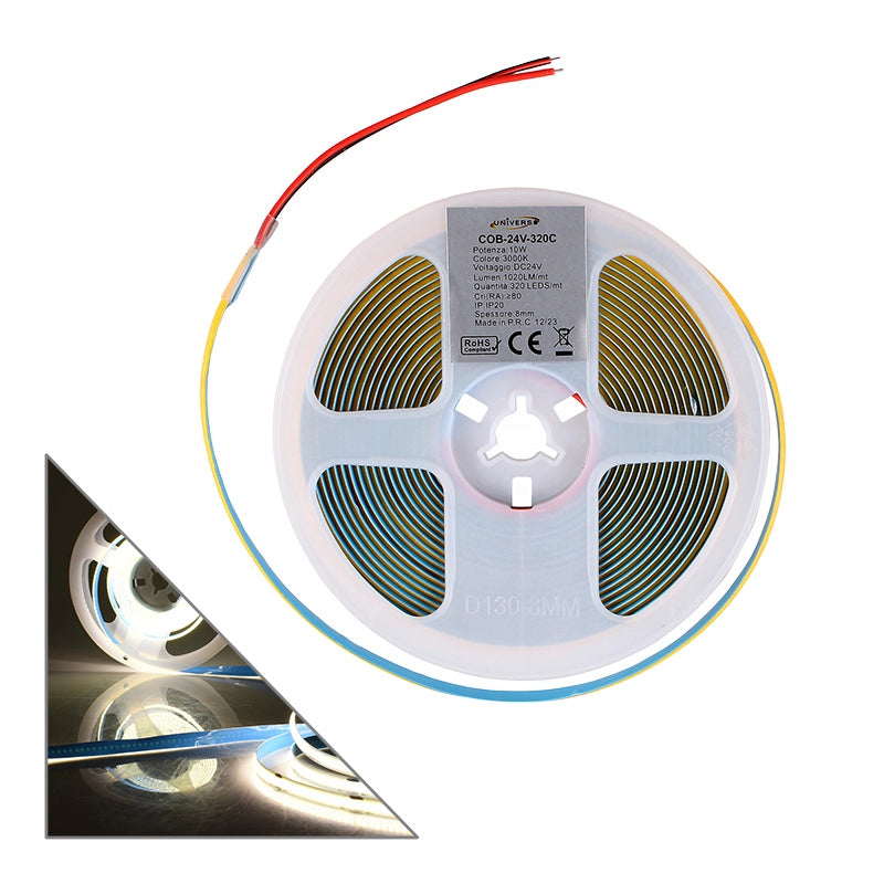 STRISCIA LED COB 5M TAGLIABILE LUCE NATURALE 4000K A 24V - ALTA EFFICIENZA IDEALE PER ILLUMINAZIONE INTERNA