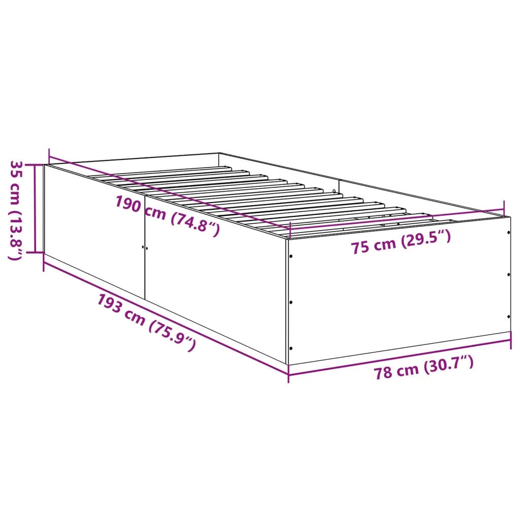 Letto singolo | Letto per adulti | Giroletto Nero 75x190 cm in Legno Multistrato