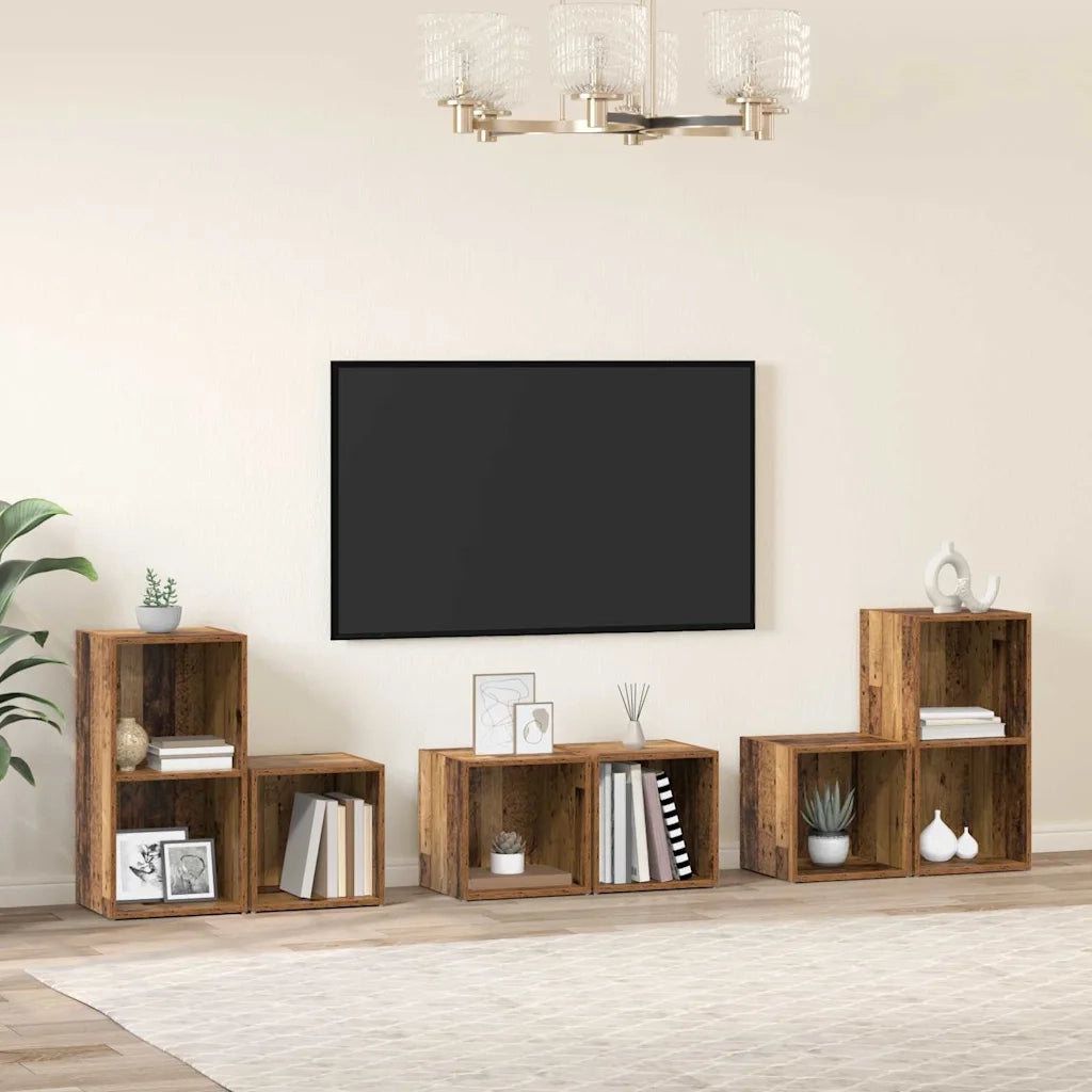 Set mobile TV 6 pz-Set di 6 Credenza per TV Legno vecchio Legno multistrato 228060